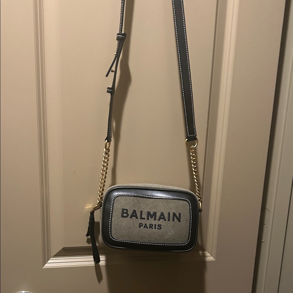 Balmain Black and Gold Crossbody Bag